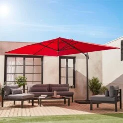 Parasol Déporté Rectangulaire 3x4m + Dalles à Lester 50x50cm Couleur : Rouge