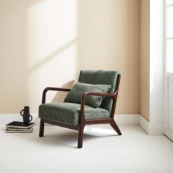 Fauteuil Scandinave Velours Côtelé Et Bois D'hévéa Wengé