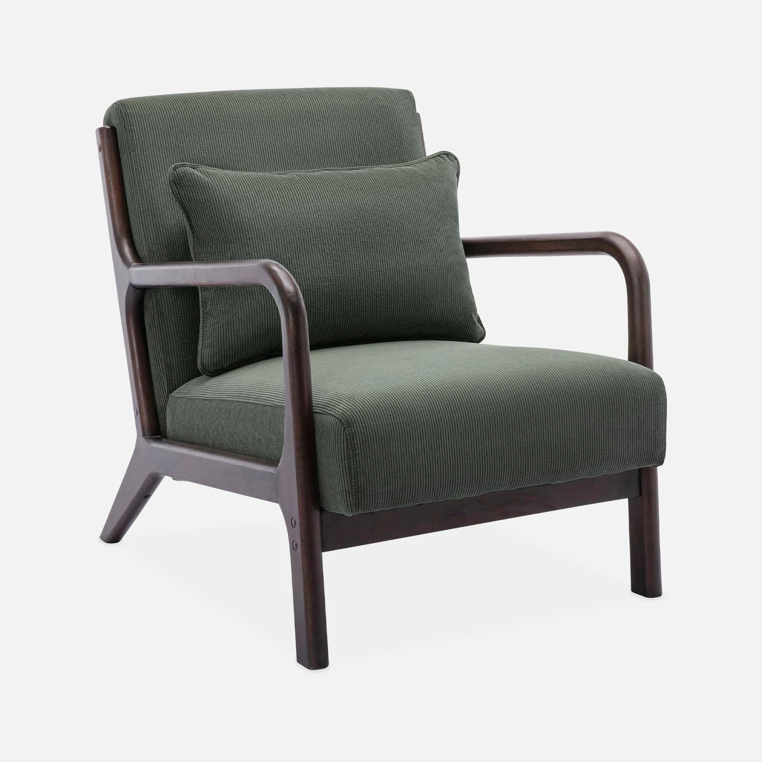 Fauteuil Scandinave Velours Côtelé Et Bois D'hévéa Wengé 5 Fauteuil Scandinave Velours Côtelé Et Bois D'hévéa Wengé – Image 3
