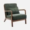 Fauteuil Scandinave Velours Et Bois D'hévéa Teinté Noyer Clair Couleur : Kaki