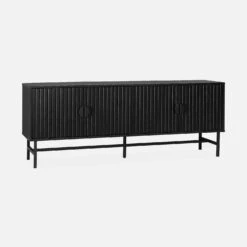 Meuble TV Effet Bois Rainuré Noir 160 Cm -Jardin Et Extérieur ibaztvstand afdace1dfe3cb0adf32d40a0d6625d6d