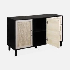 Buffet Scandinave Effet Bois Et Cannage 2 Portes 120 Cm -Jardin Et Extérieur ibcanbuffet 02b4cb5eb7210c6da45acbdc1678defd