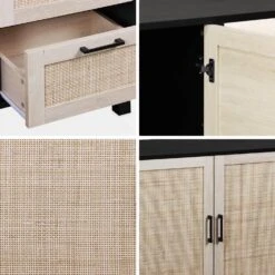 Buffet Scandinave Effet Bois Et Cannage 2 Portes 120 Cm -Jardin Et Extérieur ibcanbuffet 0687b00446abd5e2f72b1e860d256fad