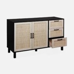 Buffet Scandinave Effet Bois Et Cannage 2 Portes 120 Cm -Jardin Et Extérieur ibcanbuffet c31eeedc8392eac3022f1421abc26068