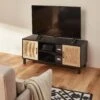Meuble TV Scandinave Bois Et Cannage 115 Cm