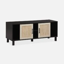 Meuble TV Scandinave Bois Et Cannage 115 Cm -Jardin Et Extérieur ibcantvstand 5f76d89aeecce91628d64a8a35b90ce4