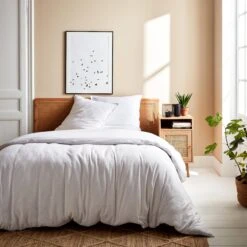 Parure De Lit 2 Places Coton Lin Lavé Blanc