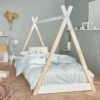 Lit Tipi Enfant 90 X 190 Cm En Pin Naturel, Sommier Inclus Couleur : Blanc