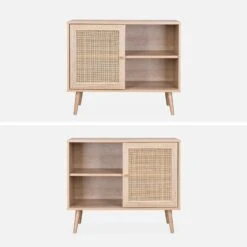 Buffet Scandinave Effet Bois Et Cannage 1 Porte 80 Cm Couleur : Naturel -Jardin Et Extérieur ibosideboardm 666b461b0e0cb255e471a39bb5a33e65