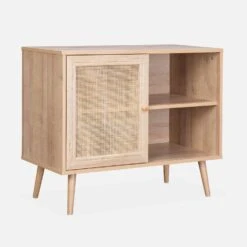 Buffet Scandinave Effet Bois Et Cannage 1 Porte 80 Cm Couleur : Naturel -Jardin Et Extérieur ibosideboardm eb0a75199112271ef5b6e70f2b7d368a