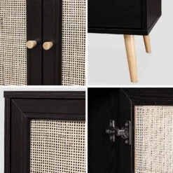 Buffet Scandinave Effet Bois Et Cannage 2 Portes 150 Cm Couleur : Noir -Jardin Et Extérieur ibosideboaxlbk b20466d56ce8463d62dcacbfe721df6f