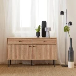 Buffet De Rangement Bois Rainuré 120 Cm