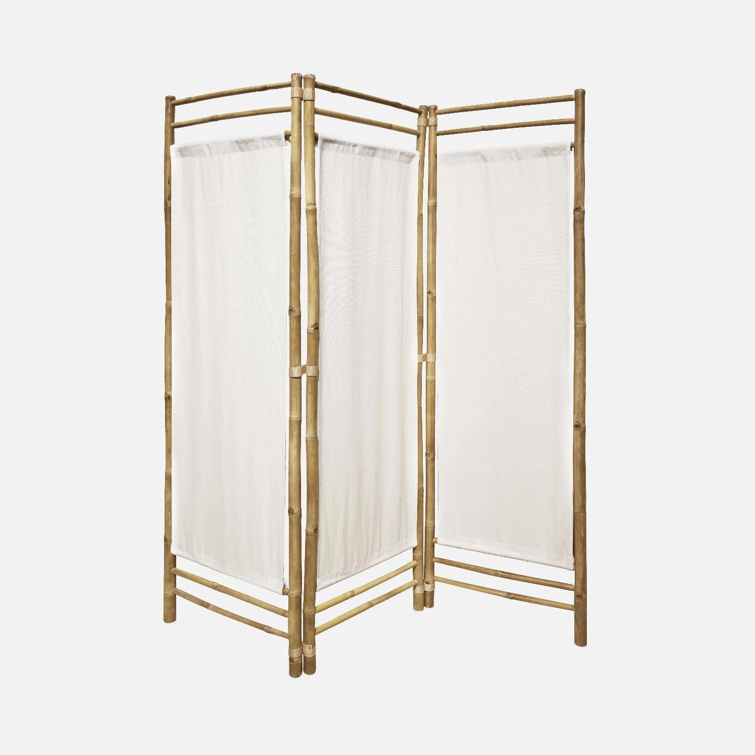 Paravent Pliable Bambou Et Toile Blanche 6 Paravent Pliable Bambou Et Toile Blanche – Image 4