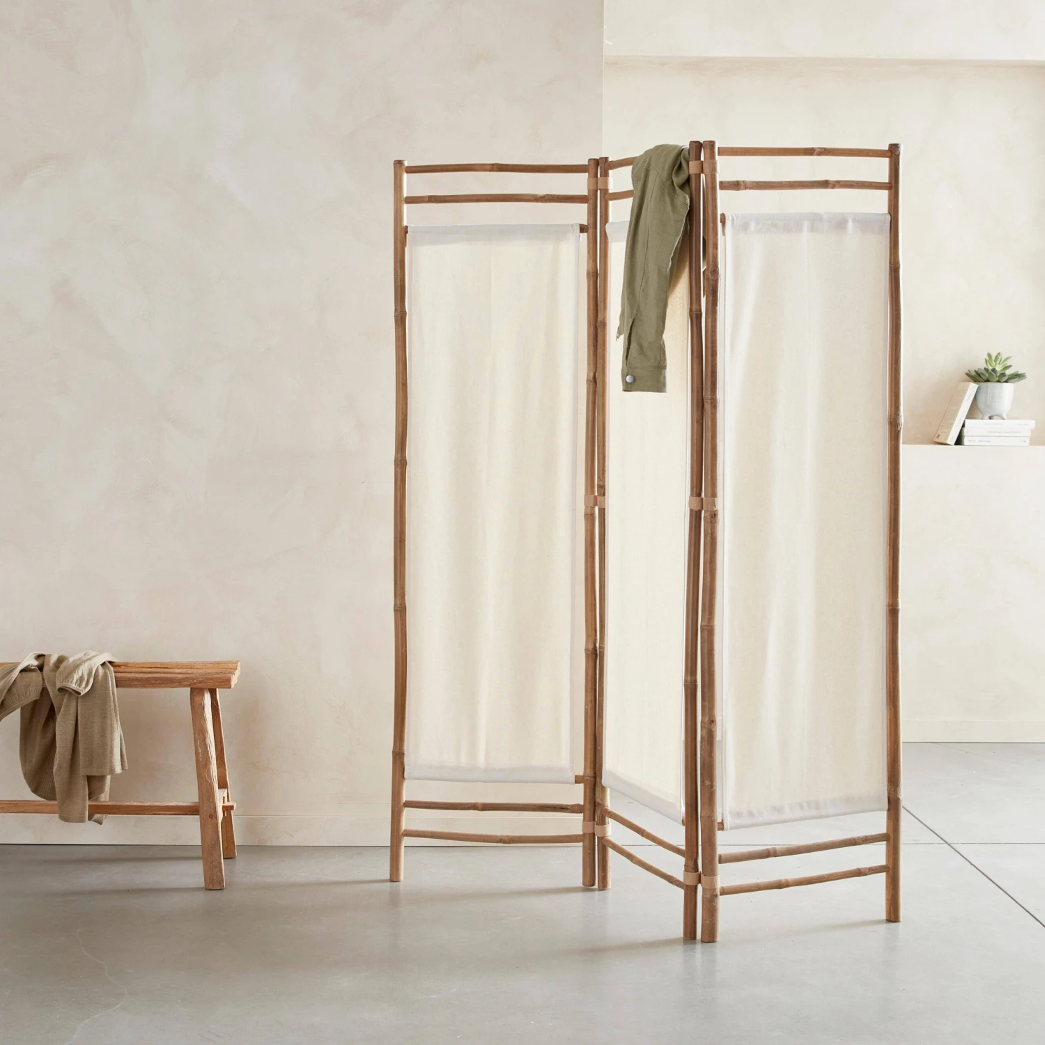 Paravent Pliable Bambou Et Toile Blanche 3 Paravent Pliable Bambou Et Toile Blanche