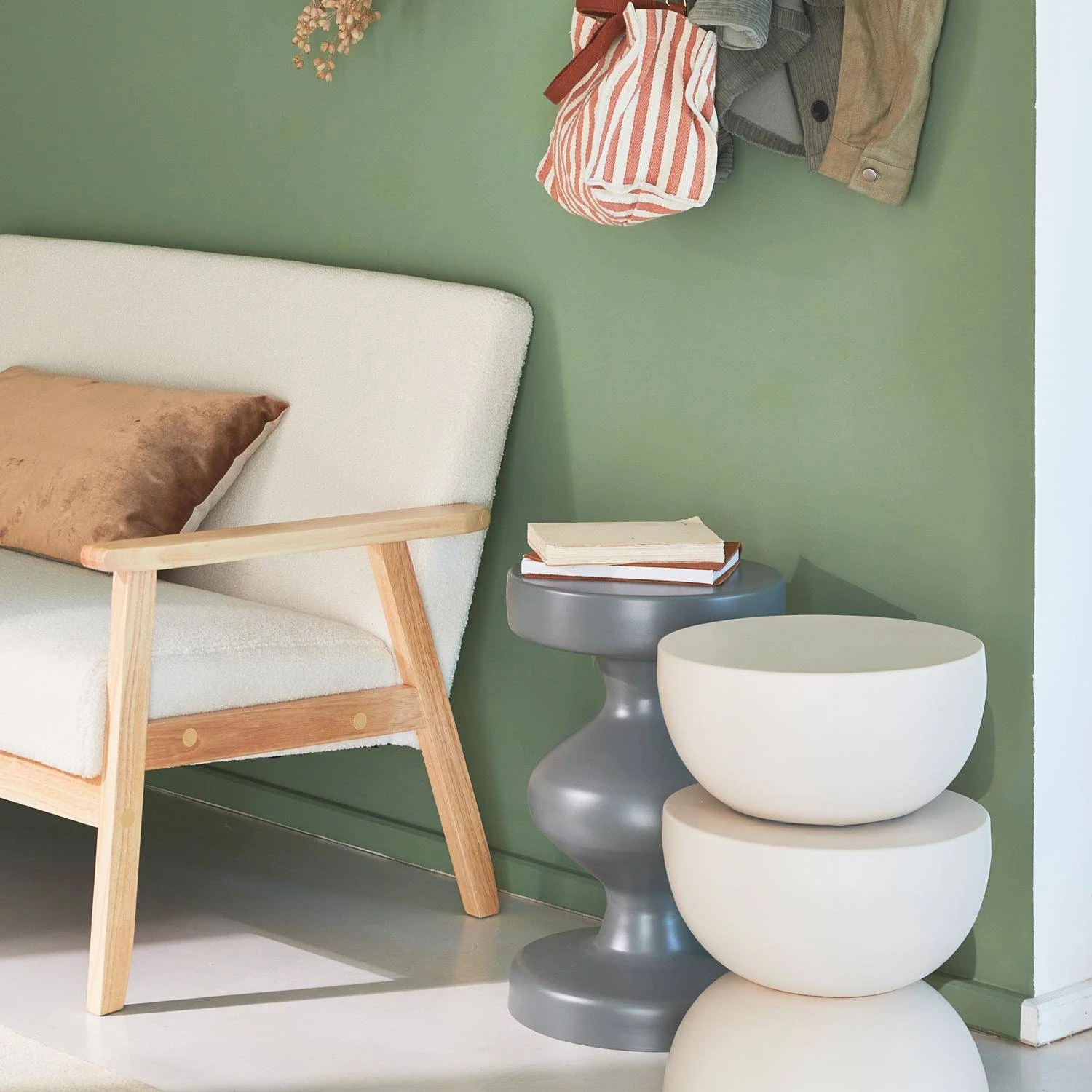 Table D'appoint, Bout De Canapé, Table De Chevet En Métal, Ø32 X H 46.5cm Couleur : Crème 5 Table D'appoint, Bout De Canapé, Table De Chevet En Métal, Ø32 X H 46.5cm Couleur : Crème – Image 3