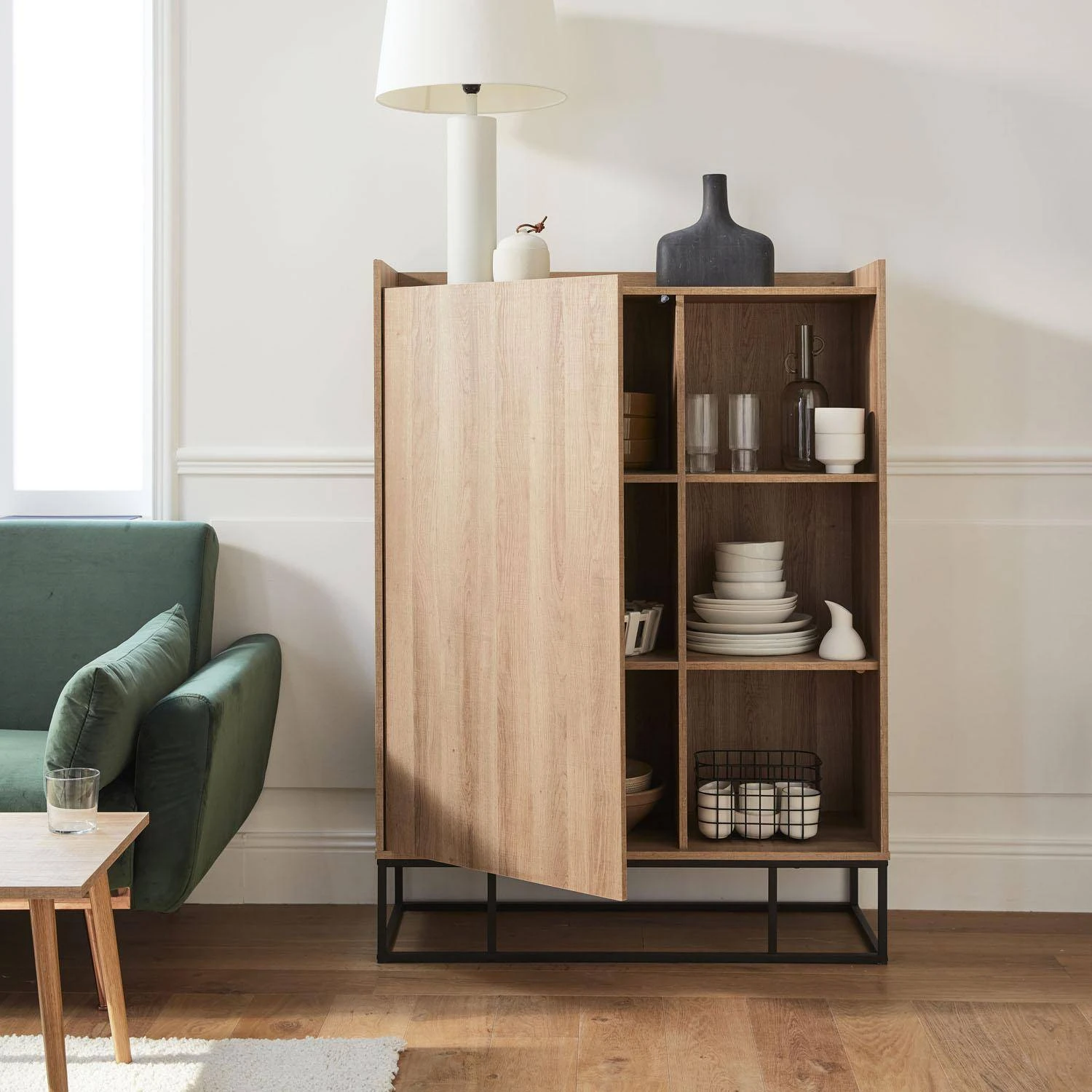 Vaisselier Métal Et Effet Bois 1 Porte 4 Vaisselier Métal Et Effet Bois 1 Porte – Image 2