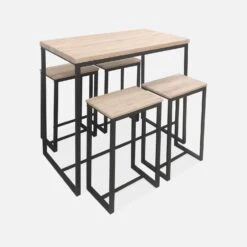 Table Haute Et 4 Tabourets De Bar Acier Et Effet Bois Couleur : Noir -Jardin Et Extérieur ids100r4 28c71f699c2aa686b67d472677f477e7