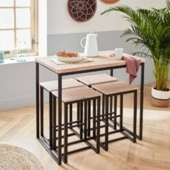 Table Haute Et 4 Tabourets De Bar Acier Et Effet Bois Couleur : Noir -Jardin Et Extérieur ids100r4 ced77a2a0c5f88824c8cfeb788dfde86