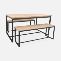 Table Et 2 Bancs Encastrables Acier Et Effet Bois 4 Places Couleur : Noir -Jardin Et Extérieur ids140r4 579118ba6beb87981bb264665ae67bd2