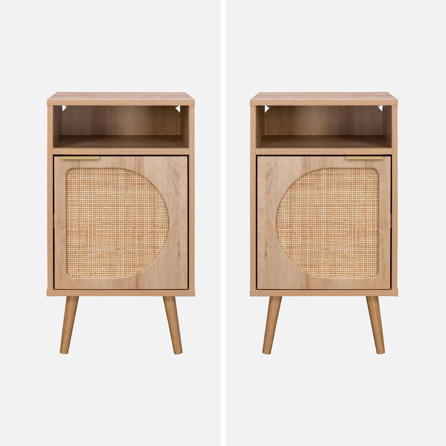 Lot De 2 Tables De Chevet Décor Bois, Cannage Arrondi 5 Lot De 2 Tables De Chevet Décor Bois, Cannage Arrondi – Image 3