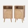 Lot De 2 Tables De Chevet Décor Bois, Cannage Arrondi