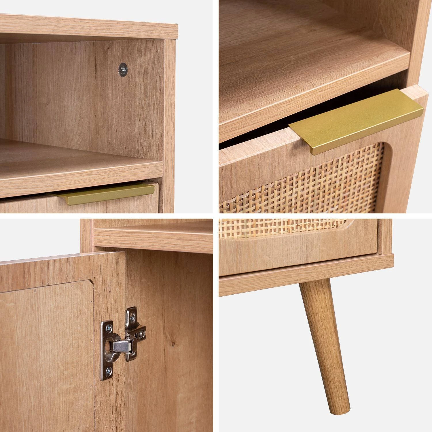 Lot De 2 Tables De Chevet Décor Bois, Cannage Arrondi 7 Lot De 2 Tables De Chevet Décor Bois, Cannage Arrondi – Image 5