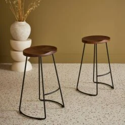 Tabouret De Bars Bois De Manguier Et Acier, Repose Pieds, 65cm (lot De 2) Couleur : Teinté Noyer -Jardin Et Extérieur ijabst65x2wal 7b6f3d29e37b716257975b56b82c54c6