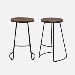 Tabouret De Bars Bois De Manguier Et Acier, Repose Pieds, 65cm (lot De 2) Couleur : Teinté Noyer -Jardin Et Extérieur ijabst65x2wal d624690f7269c2744fdec53f79cba5f0