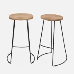 Tabouret De Bar Bois De Manguier Et Acier, Repose Pieds, 75cm (lot De 2) Couleur : Naturel -Jardin Et Extérieur ijabst75x2oak c5963da7fddf578a79416faca8d3434f