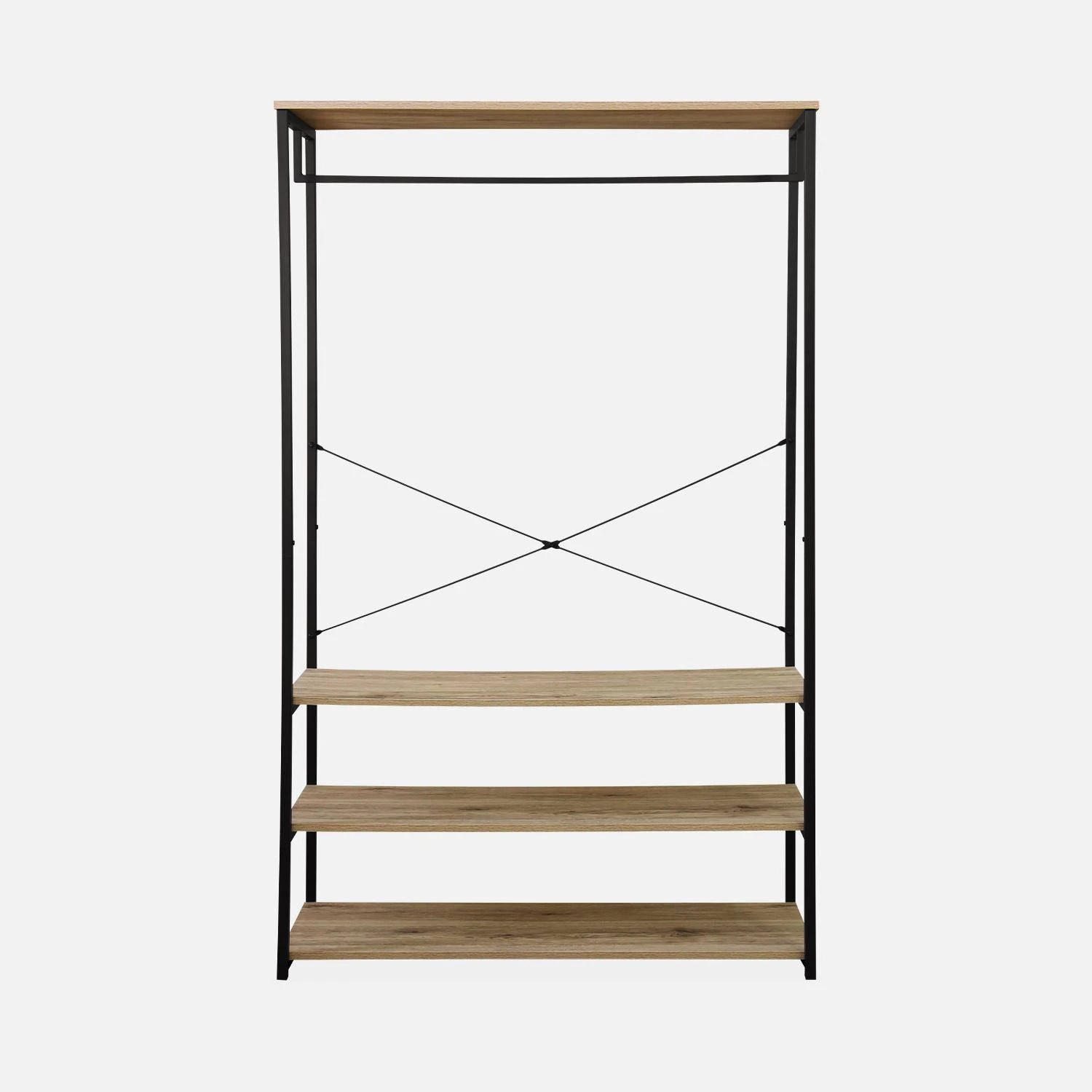 Meuble D'entrée Métal Et Décor Bois, 3 Niveaux, Barre De Penderie 6 Meuble D'entrée Métal Et Décor Bois, 3 Niveaux, Barre De Penderie – Image 4