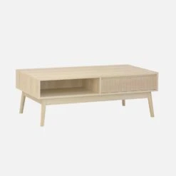 Table Basse Scandinave Décor Bois Rainuré 2 Niches, 1 Tiroir Couleur : Naturel -Jardin Et Extérieur ilincoftable e562670a49a95aaf6d4c133f194f662d