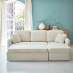 Canapé Convertible 3 Places Bouclettes Blanches, Lignes Arrondies -Jardin Et Extérieur imlccsofaboucl 27af6444cdde7cb2bea882393609788b