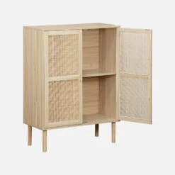 Buffet Cannage Et Effet Bois 2 Portes 80 Cm -Jardin Et Extérieur inatcabinet bf8a8b1628b27de7302264c6fdc0fef1