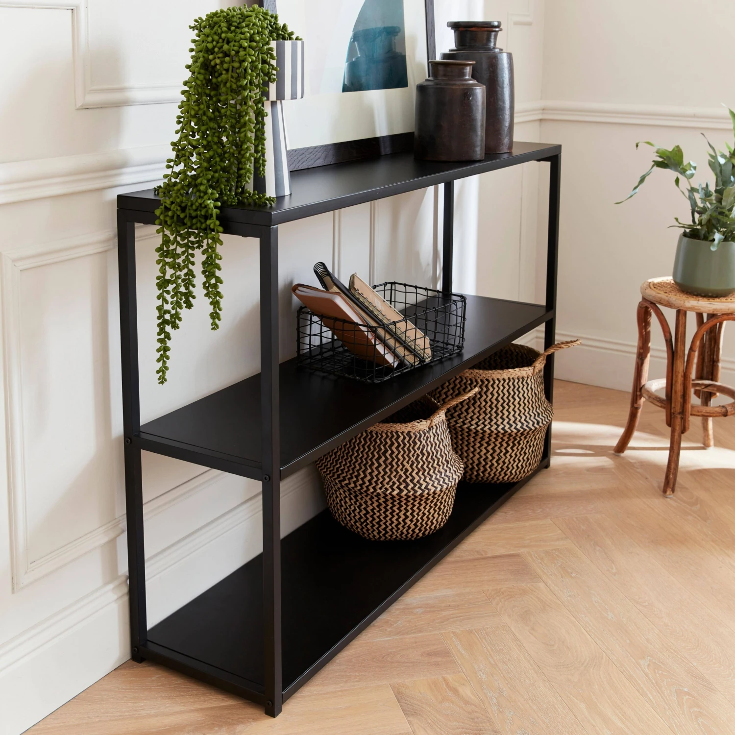 Etagère Bibliothèque Industrielle Basse Métal Noir 3 Niveaux 4 Etagère Bibliothèque Industrielle Basse Métal Noir 3 Niveaux – Image 2