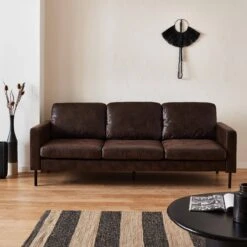 Canapé 3 Places Simili Cuir Microfibres Pieds Métal