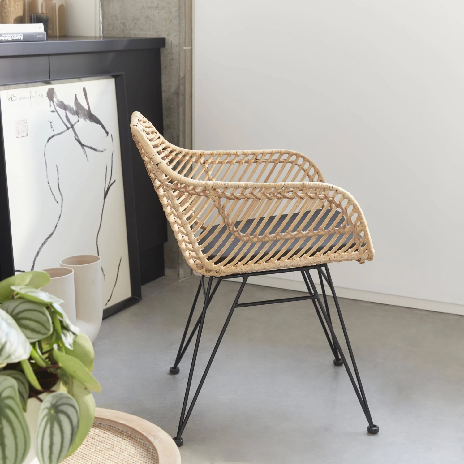 Fauteuil En Rotin Naturel Et Métal Couleur : Noir 4 Fauteuil En Rotin Naturel Et Métal Couleur : Noir – Image 2