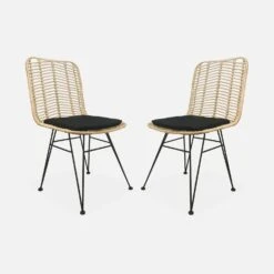 Chaise Métal Et Rotin Naturel (lot De 2) Couleur : Noir -Jardin Et Extérieur irawchrbkx2 503746afa758920254110893d79da6ee