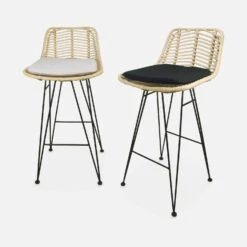 Tabouret De Bar Métal Et Rotin 67cm (lot De 2) Couleur : Naturel -Jardin Et Extérieur irawsto67natx2 5224b8b1ece6808262224da9791da439