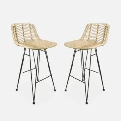Tabouret De Bar Métal Et Rotin 67cm (lot De 2) Couleur : Naturel -Jardin Et Extérieur irawsto67natx2 d00d9b3a2f58552d4a0afbe91a12108b