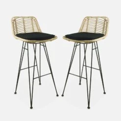 Tabouret De Bar Métal Et Rotin 75cm (lot De 2) Couleur : Noir -Jardin Et Extérieur irawsto75bkx2 0851d35af64d6bd92cb0b35c9456db5b