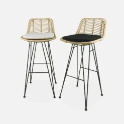 Tabouret De Bar Métal Et Rotin 75cm (lot De 2) Couleur : Noir -Jardin Et Extérieur irawsto75bkx2 390e74fdd5beff02d9e2d1b3d5307387