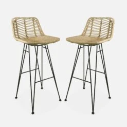 Tabouret De Bar Métal Et Rotin 75cm (lot De 2) Couleur : Noir -Jardin Et Extérieur irawsto75bkx2 734e3430990628270a522eba1026424b