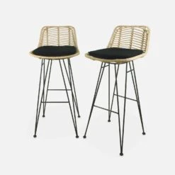 Tabouret De Bar Métal Et Rotin 75cm (lot De 2) Couleur : Noir -Jardin Et Extérieur irawsto75bkx2 7d24e2a78299dc714f16e4ad235b9358