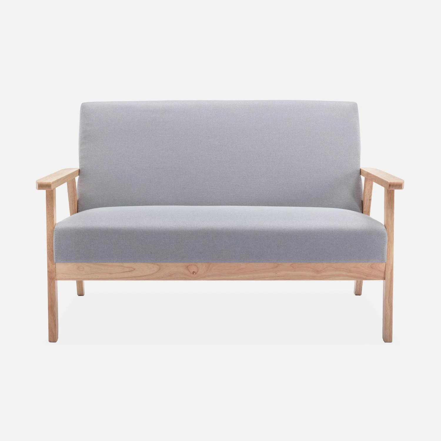 Banquette Et Fauteuil 3 Places Bois Et Tissu Couleur : Gris Clair 6 Banquette Et Fauteuil 3 Places Bois Et Tissu Couleur : Gris Clair – Image 4