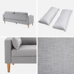 Canapé 3 Places Tissu, Pieds Bois Couleur : Gris Clair -Jardin Et Extérieur isof3lgy c3984bd373ec6526316959c569e4c617