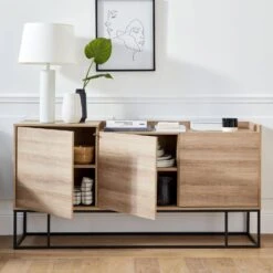 Buffet Métal Et Effet Bois 3 Portes 160 Cm -Jardin Et Extérieur istbl160nat 0c61bdd01e1cca46826d64ca6349d245