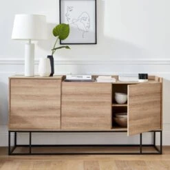 Buffet Métal Et Effet Bois 3 Portes 160 Cm -Jardin Et Extérieur istbl160nat 42b8721af994ab9c9380f480b2f4b594