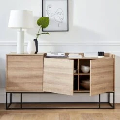 Buffet Métal Et Effet Bois 3 Portes 160 Cm -Jardin Et Extérieur istbl160nat 723789f3080541ae71593623ef3c5802