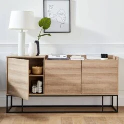 Buffet Métal Et Effet Bois 3 Portes 160 Cm -Jardin Et Extérieur istbl160nat f976da3d09cdd30f88f84a6bd7d4a6dc