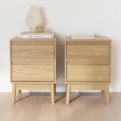Table De Chevet Effet Bois Deux Tiroirs (lot De 2)